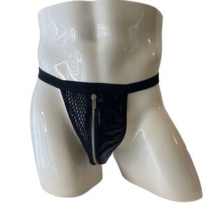 Thong G-String Black Medium Mens Zipper Front Reveal New With Tags